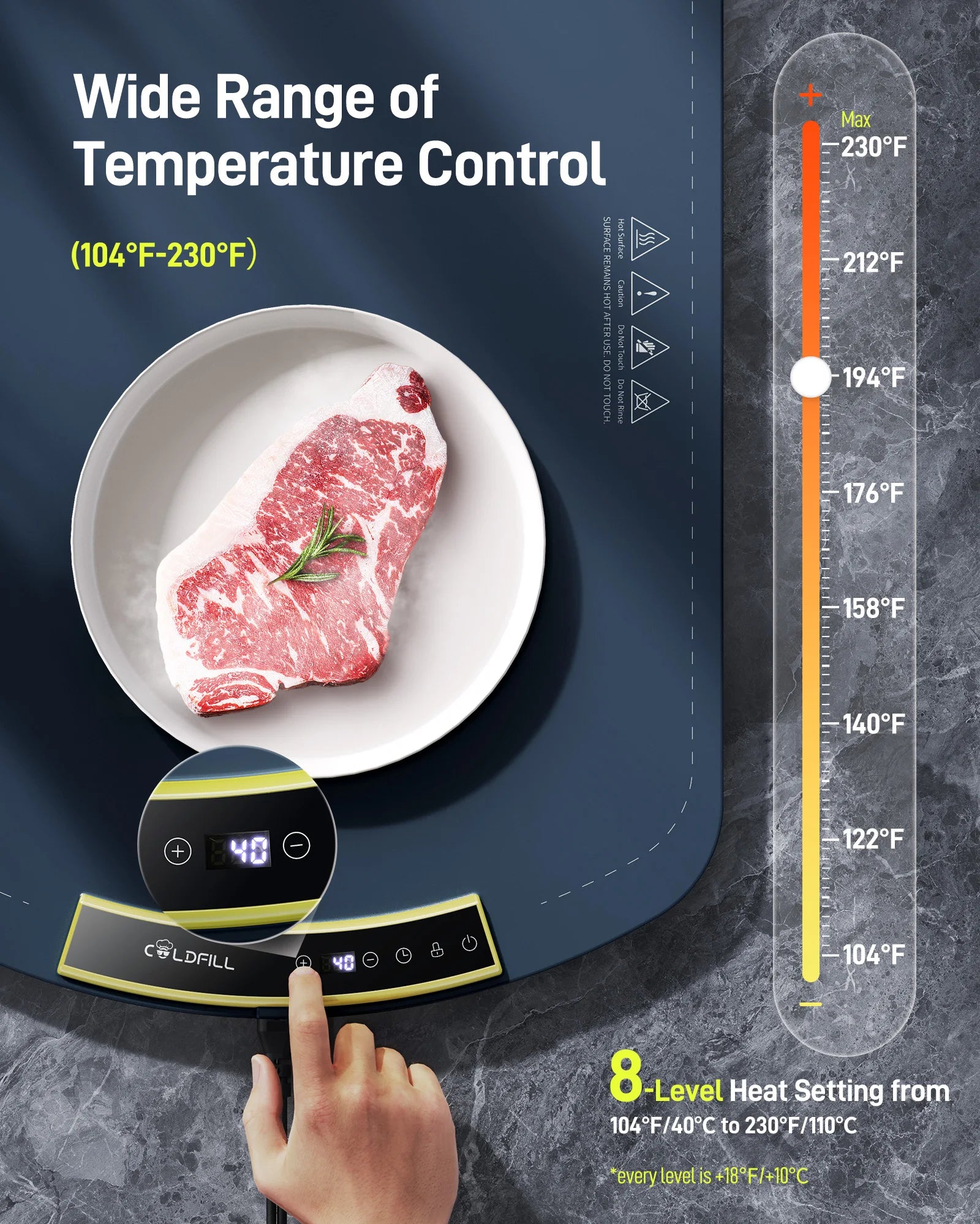 Fast Heating Food Electric Warming Tray Foldable Food Warmer Plate 8 Levels Adjust Temperature Control Keeps Food Hot Constant