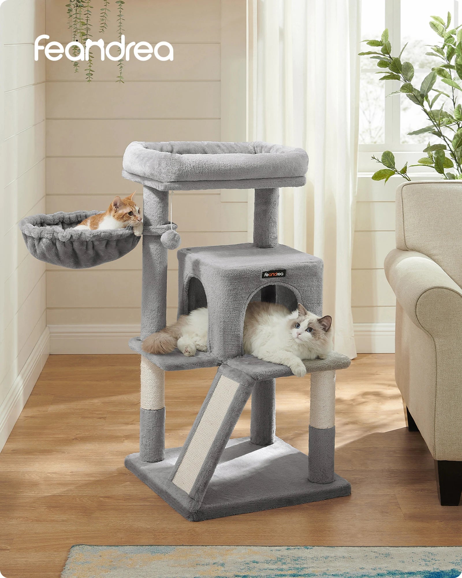 FEANDREA scratching post with large observation deck, scratching board by SONGMICS