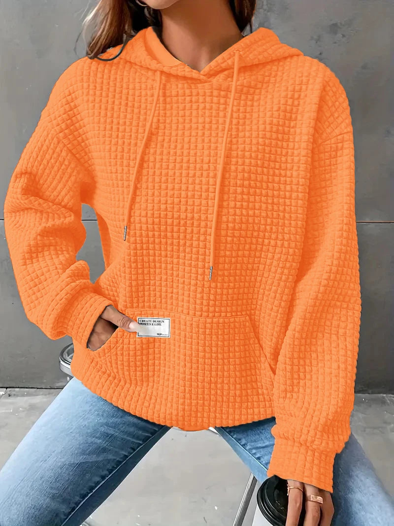 Women's autumn and winter waffle hoodie, women's casual sports loose sweatshirt