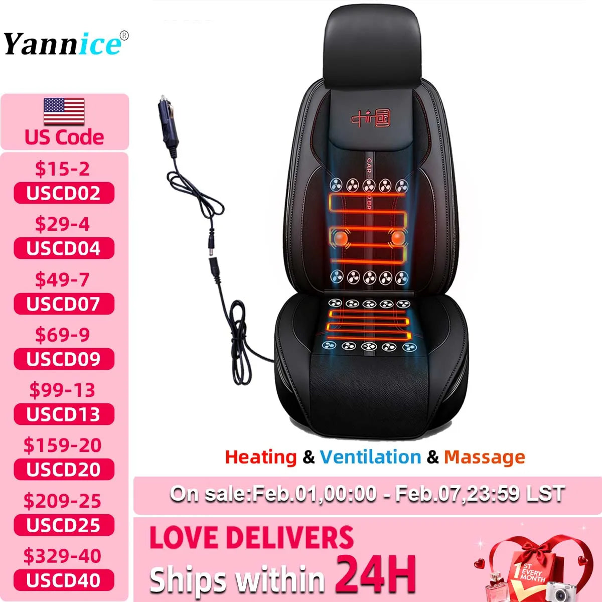 12V 3 In 1 Cooling Heating Massage Car Seat Cushion With Hidden 20 Fans Fast Blowing Ventilation Seat Cooling 3-Speed Adjustment