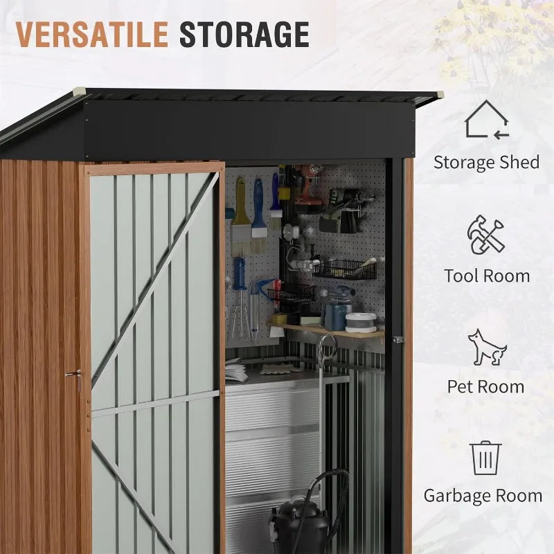 5x3 Ft Storage Shed, Outdoor Metal Shed With Lock, Small Lean To Shed, Compact Vertical Outside Bike Tiny House For Garden