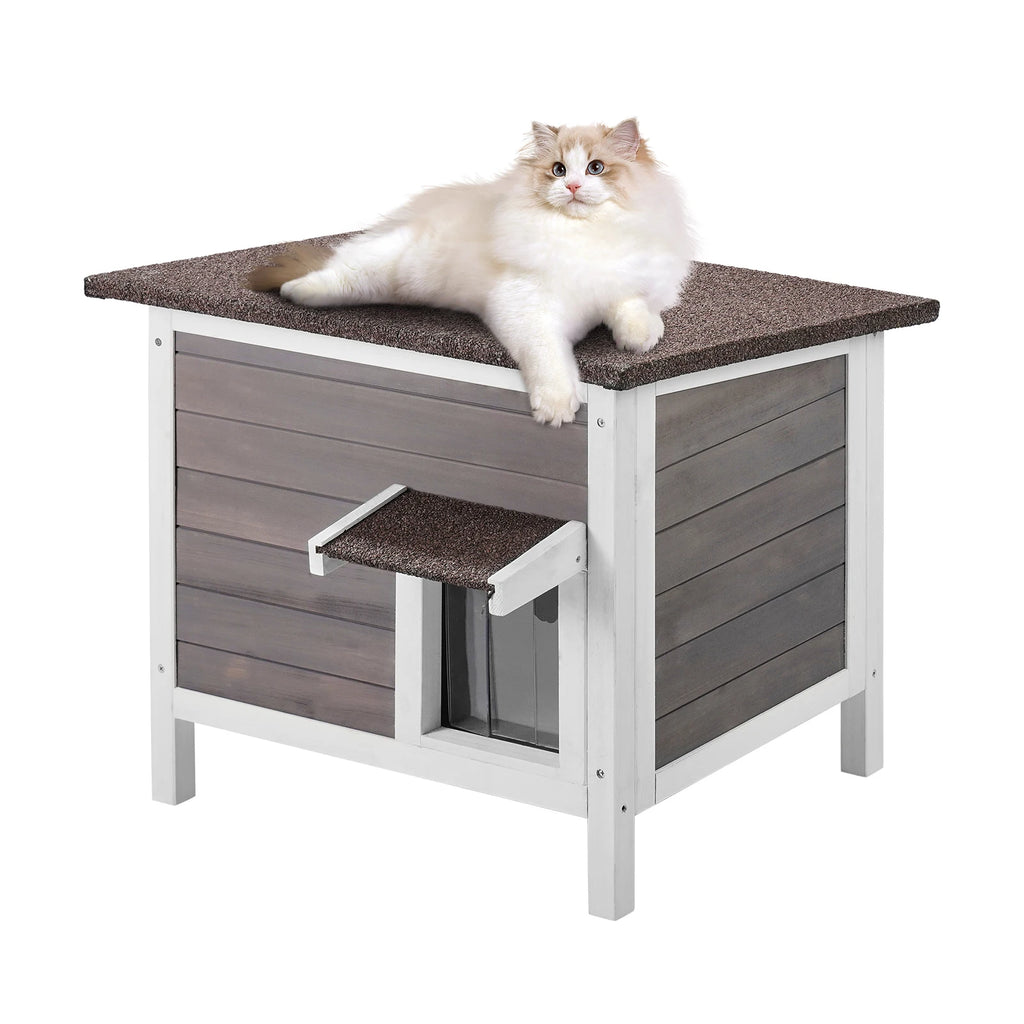 SucceBuy Outdoor Cat House Weatherproof, Feral Cat Shelter for Cat Outdoor Wooden Cat Rabbit House with All-Round Foam Insulated