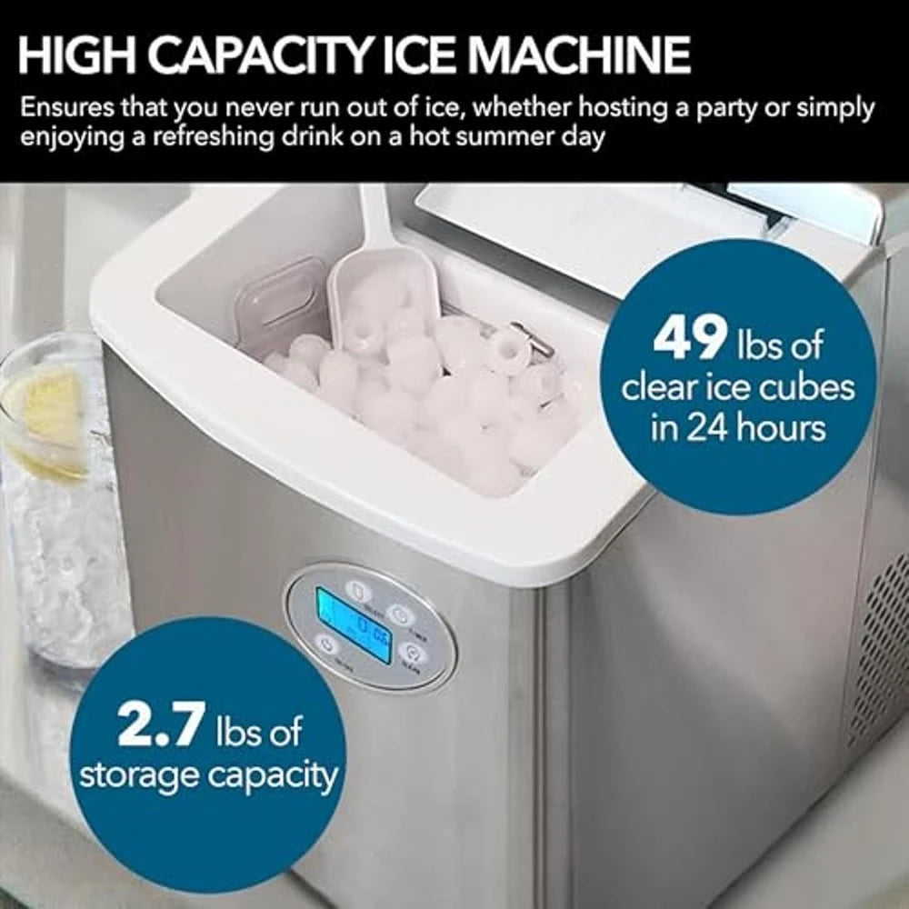 Free shipping - Portable 49lb Capacity Stainless Steel with Water Connection Ice Makers,Easy to use, One Size - New upgrade