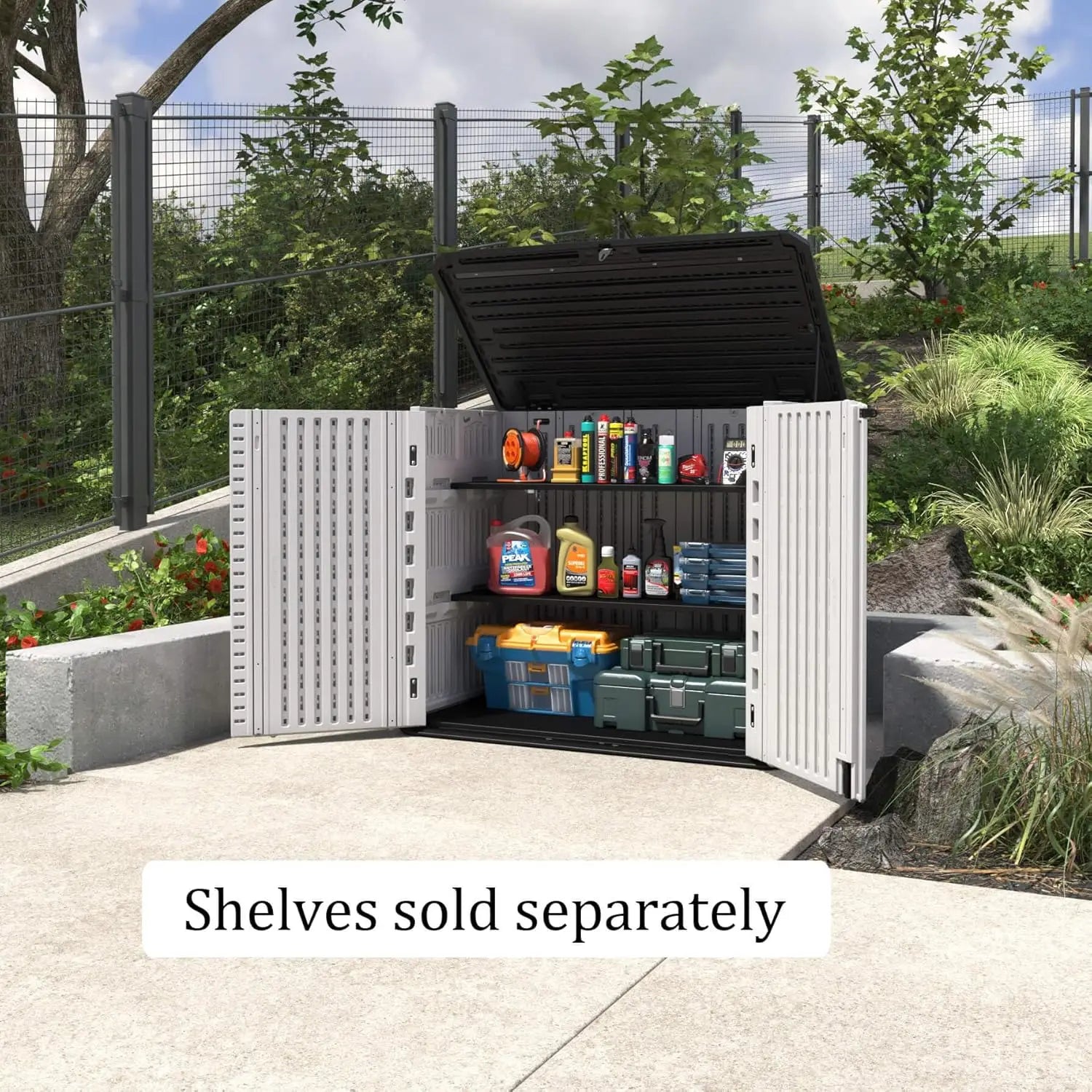 Storage Shed Weather Resistance, Multi-Purpose Outdoor Storage Cabinet for Backyards and Patios, Horizontal Storage Shed for La