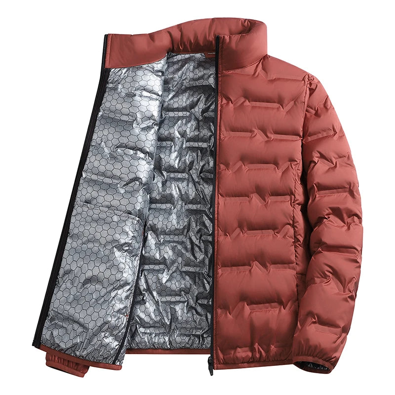 Winter Casual Warm Men Hiking Down Jacket Outdoor Windproof Outerwear Solid Color Thicken Male Down Coats Fashion Stand Collar