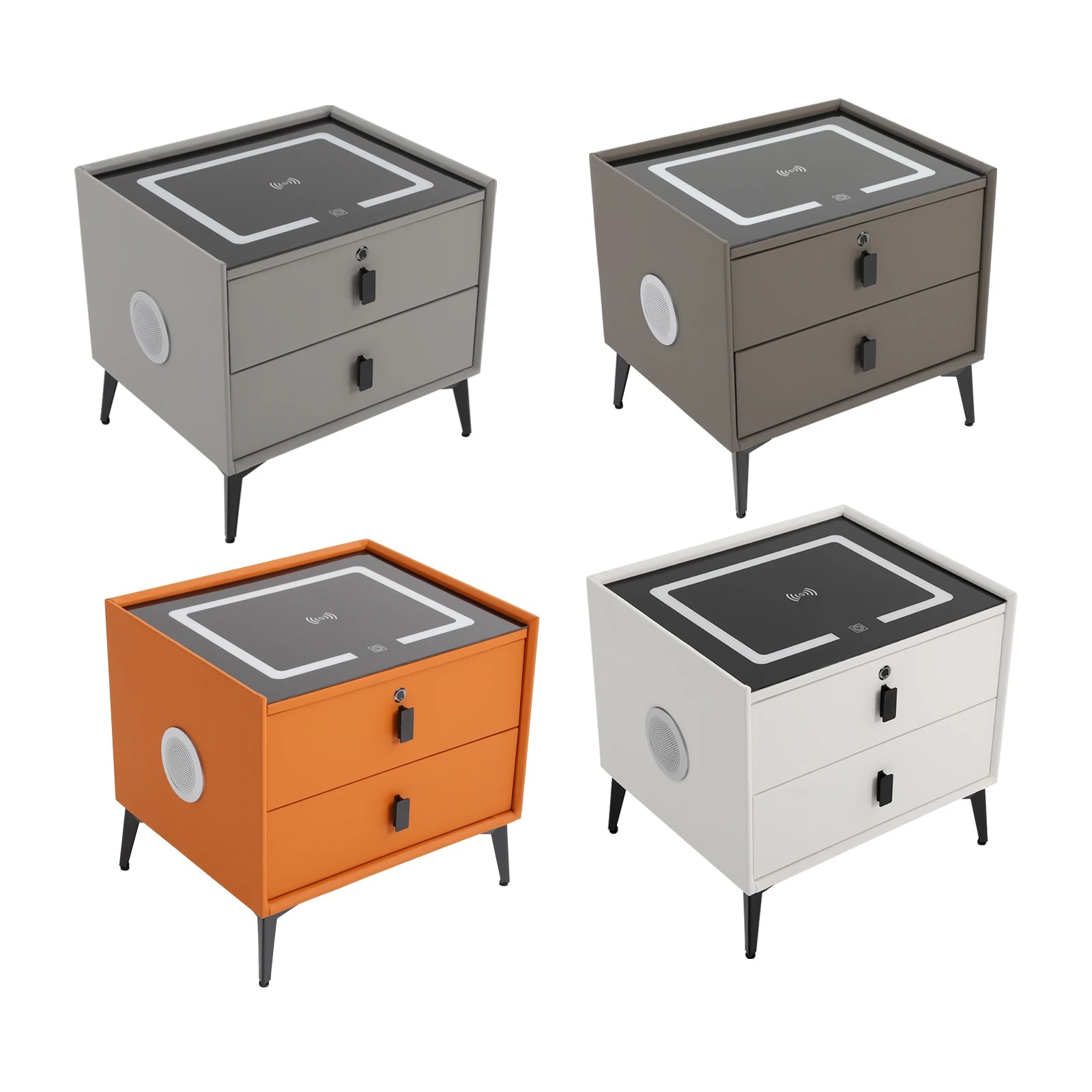 Modern Rectangular Bedside Table with Drawers Bluetooth Speaker Smart Bedside