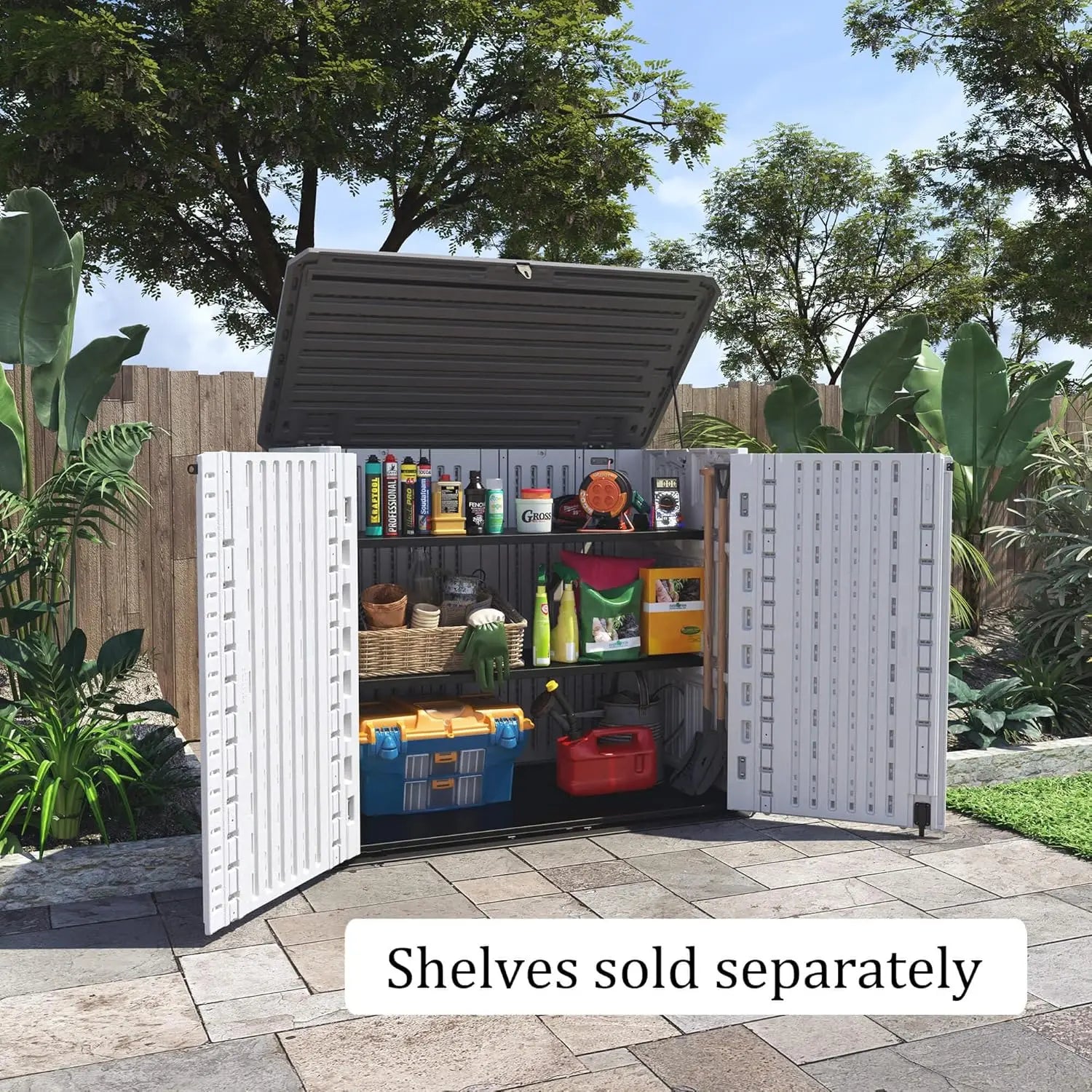 Storage Shed Weather Resistance, Multi-Purpose Outdoor Storage Cabinet for Backyards and Patios, Horizontal Storage Shed for La