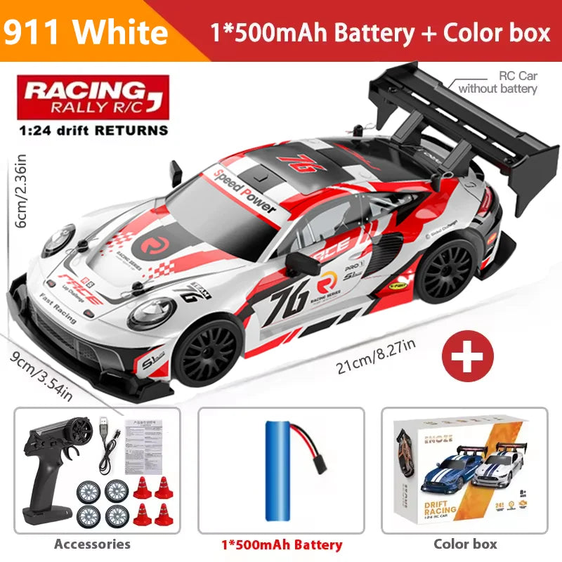 New 4WD 1:24 Scale RC Drift Car 2.4GHz 30KM/H High Speed M4 Racing Sport Toy Car LED Lights with Extra Tires Toy Kid Adult Gifts