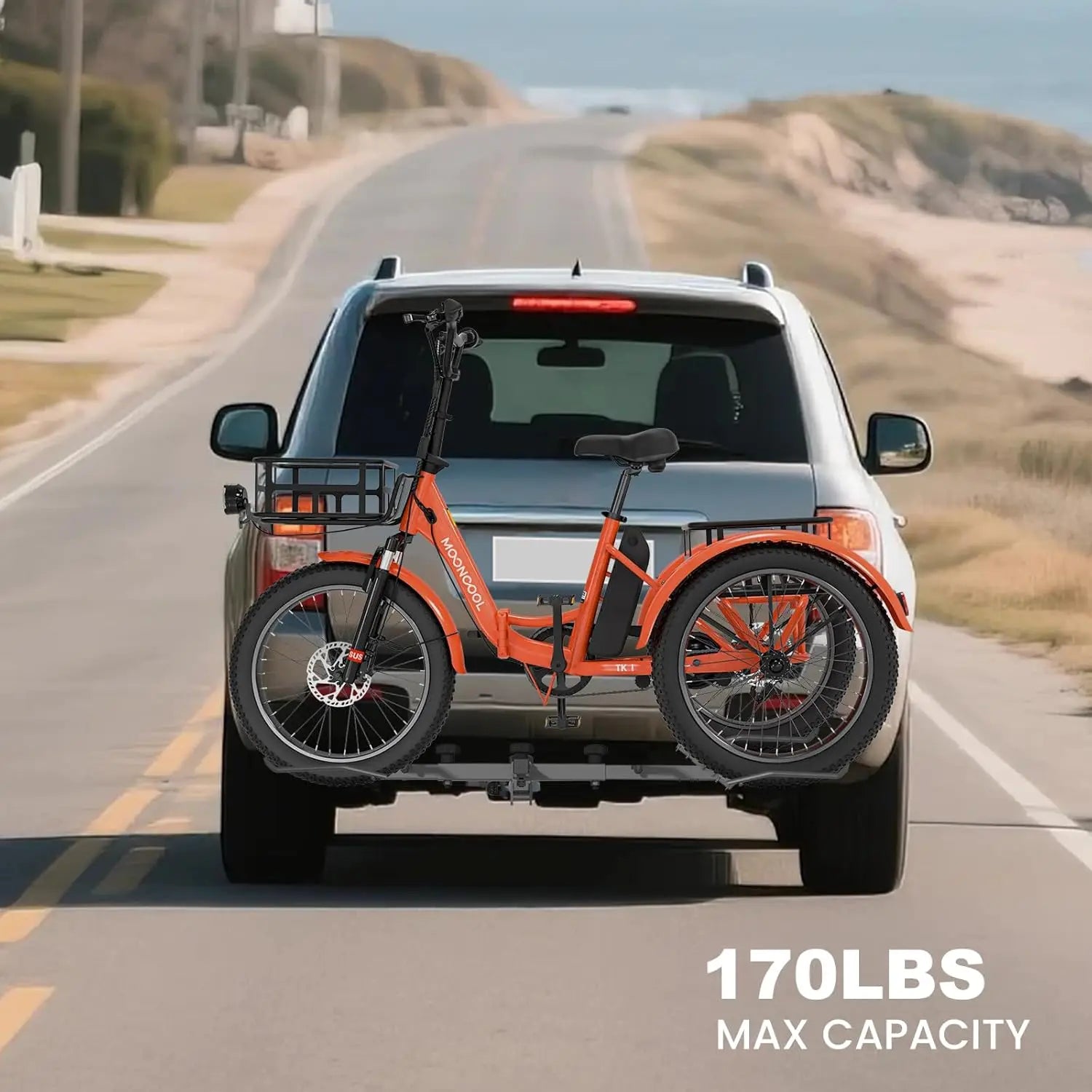 Heavy-Duty 5" Fat Tire Trike Rack for 2" Hitch, 170 lbs Capacity, Folding Carrier for Cars SUVs Vans