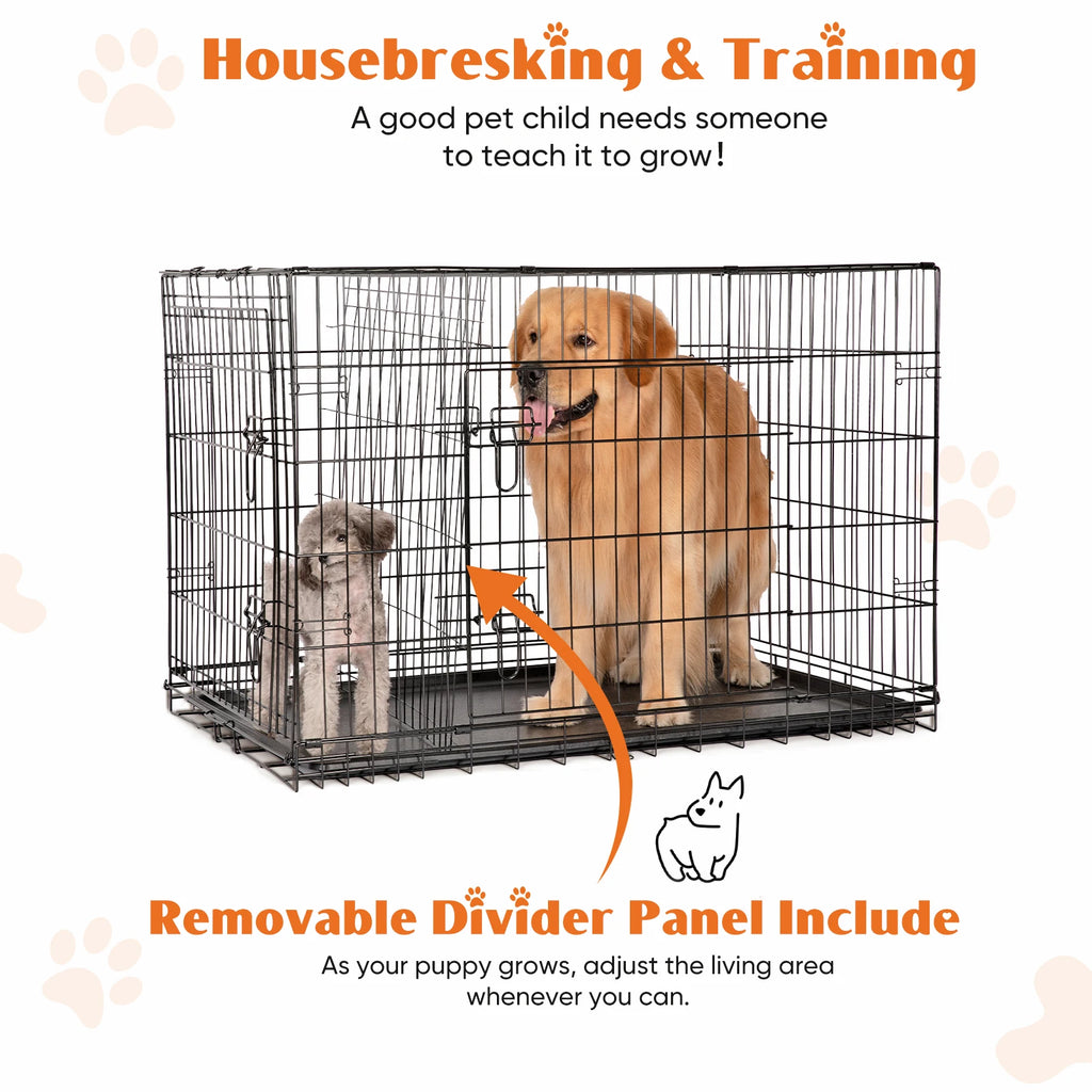 JHK Double Door Folding Metal Wire Dog Cage Travel
