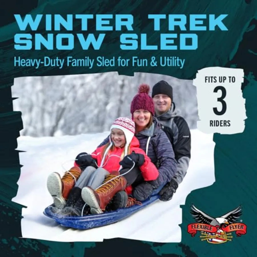 Winter Trek 3-Person Large Snow Sled 5.5 ft Heavy-Duty Plastic Toboggan Pull Sled for Downhill Fun Utility Ice F
