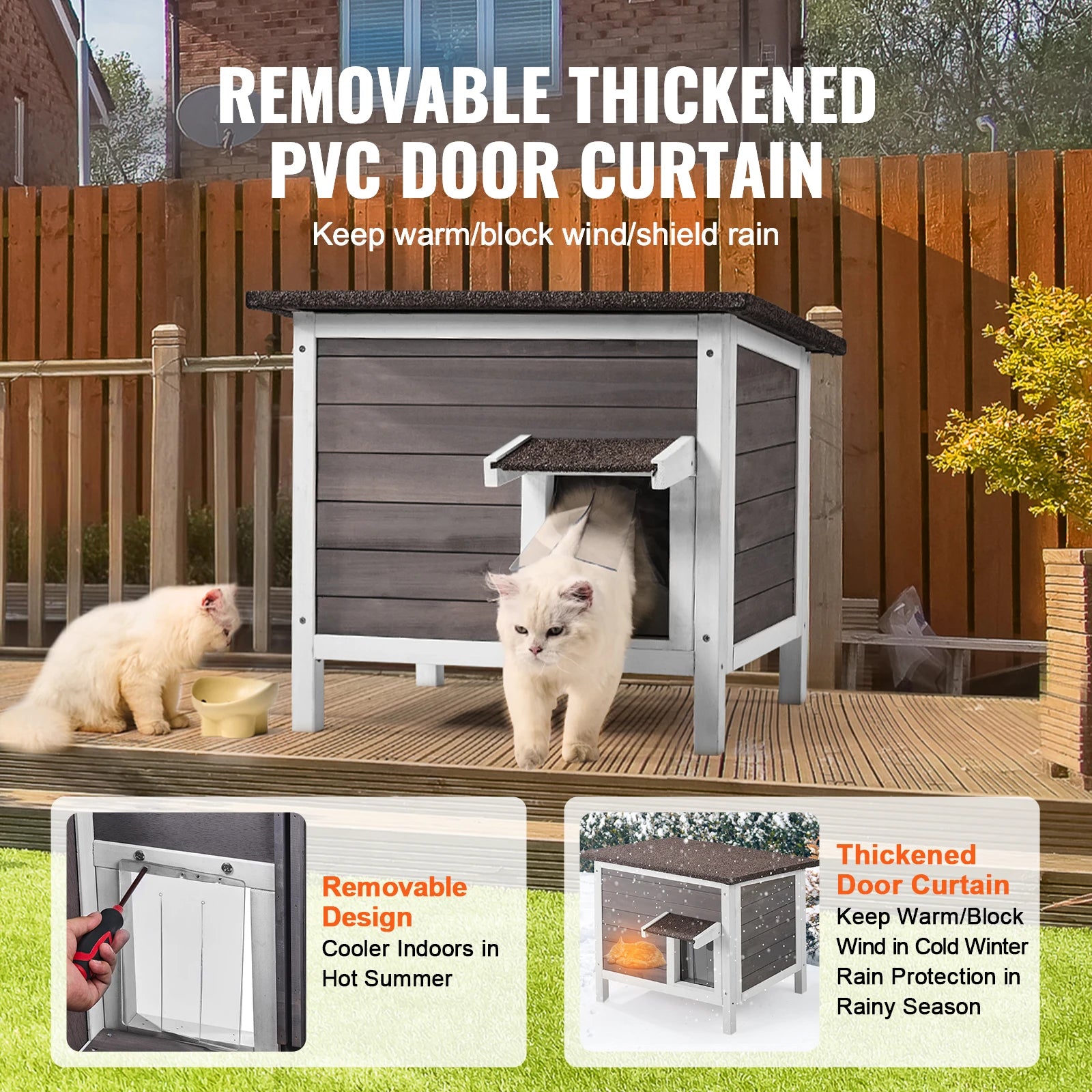 SucceBuy Outdoor Cat House Weatherproof, Feral Cat Shelter for Cat Outdoor Wooden Cat Rabbit House with All-Round Foam Insulated