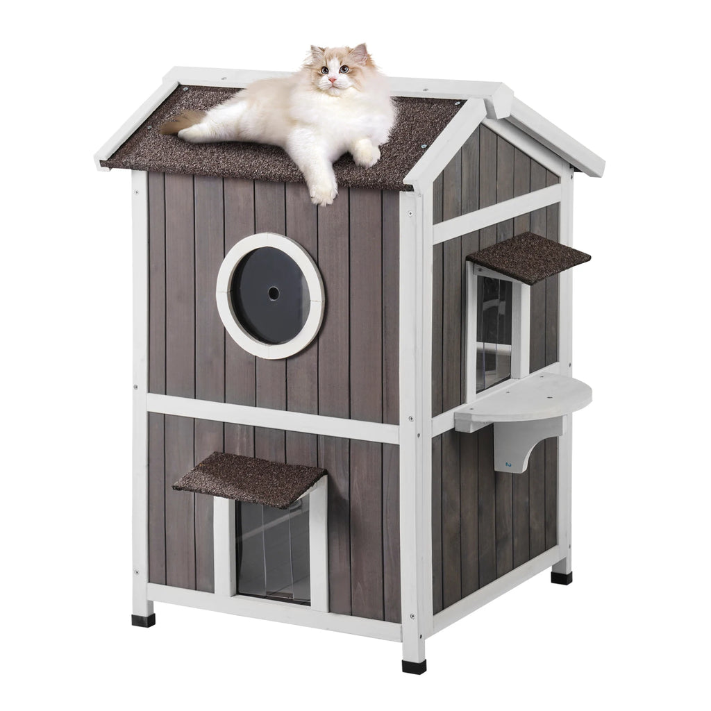 SucceBuy Outdoor Cat House Feral Cat Shelter for Multiple Cat Large Outdoor Wooden Doors Window