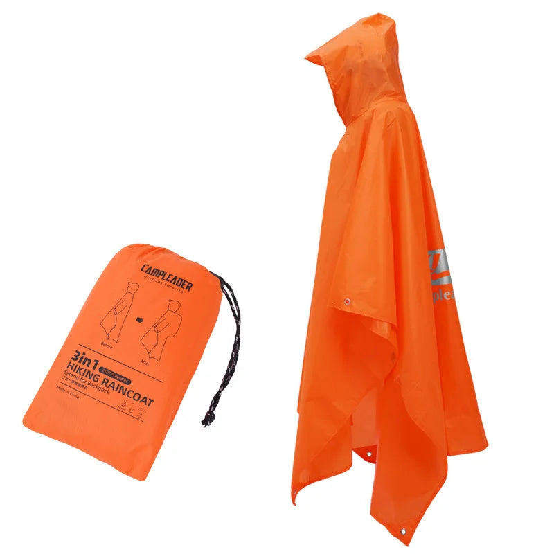 Outdoor 3 In 1 Raincoat Hooded Sleeve Waterproof Rain Poncho Motorcycle Rain Cover Camping Hiking Travel Portable Rainwear Tent