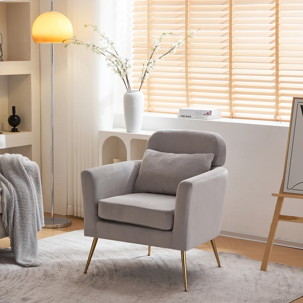 Half Disassembled Single Chair With Gold Feet And Pedals Flannelette Indoor Leisure Chair Light Gray