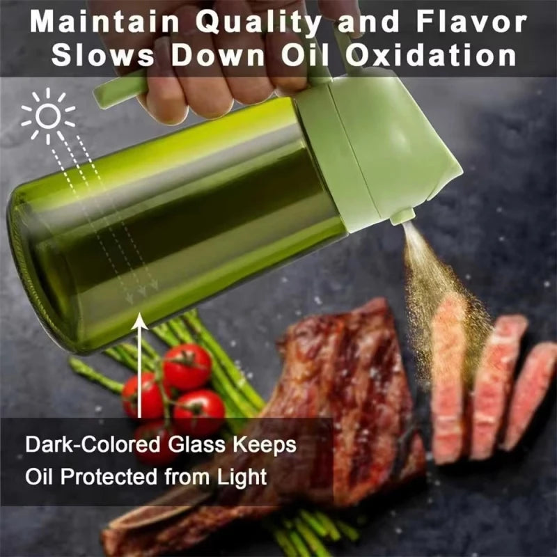 16oz/470ml 2-in-1 Brown Glass Oil Dispenser Sprayer Leakproof Eco-Friendly Olive Oil Sprayer for Cooking Baking BBQ Grill