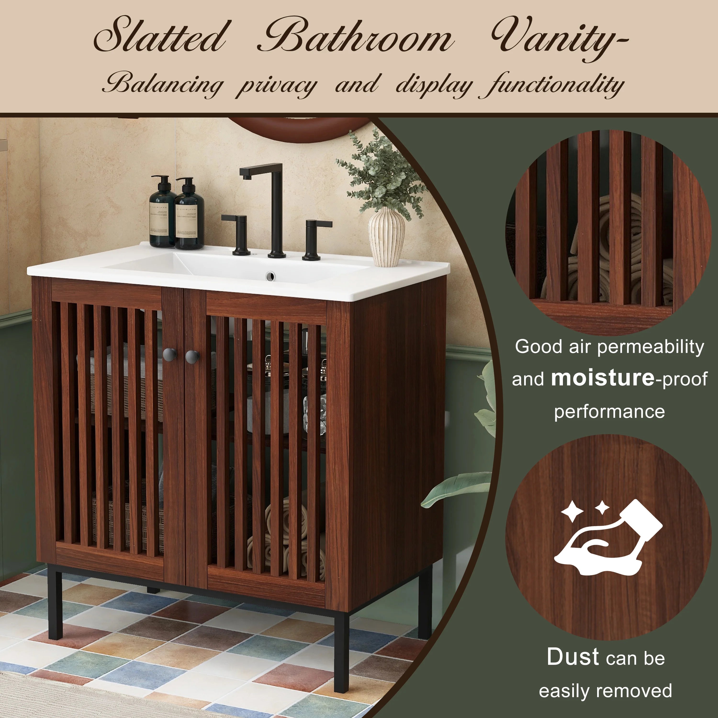 SH.KL 30 Inch  Bathroom Cabinet with 2 Soft-Close Doors, Bathroom Furniture, Vanities