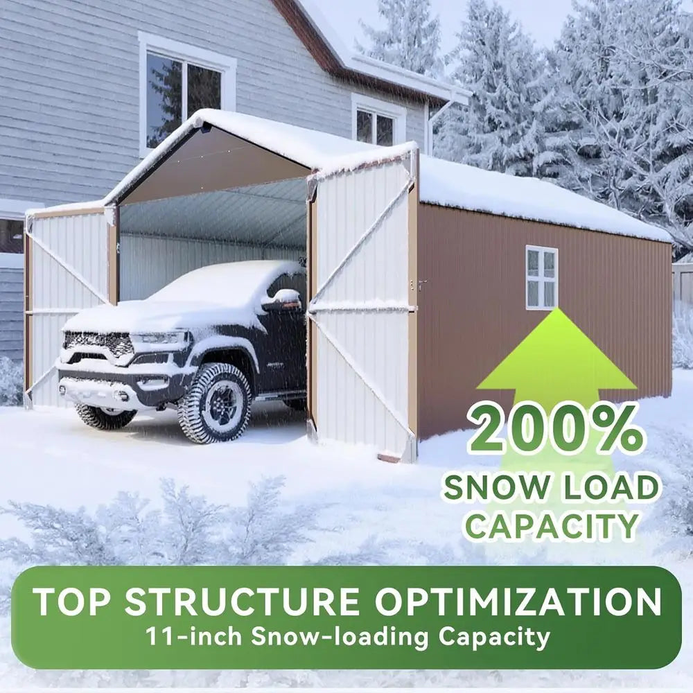 12x20x9.3 ft Large Outdoor Metal Storage Shed - 1700 sq ft, Double Door, Weather-Resistant, Brown