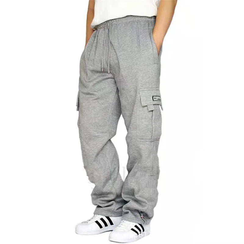 autumn winter Fashion Men's casual Sports pants Solid Color multi-pocket straight Leg Trousers loose large size men cargo pants
