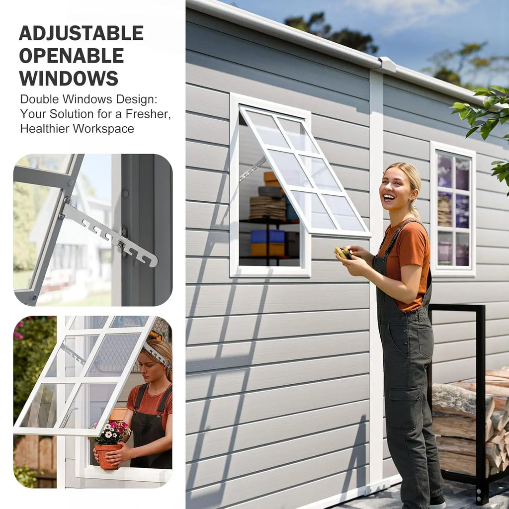 4x8 FT Resin Lean to Shed, Waterproof Outdoor Storage Shed with Floor and Adjustable Openable Windows,Outside, Customized