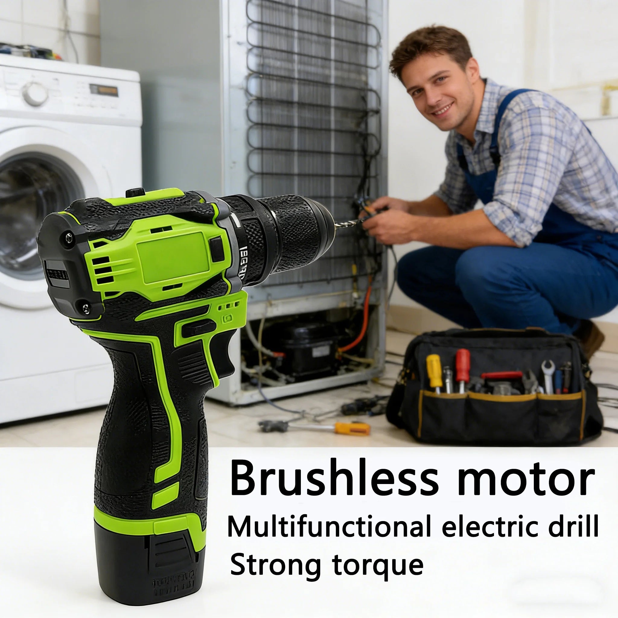 16.8V 2in1 Lithium Drill Electric Screwdriver Multi-function Power Tool 45Nm Torque Brushless Motor Practical Screw Driver