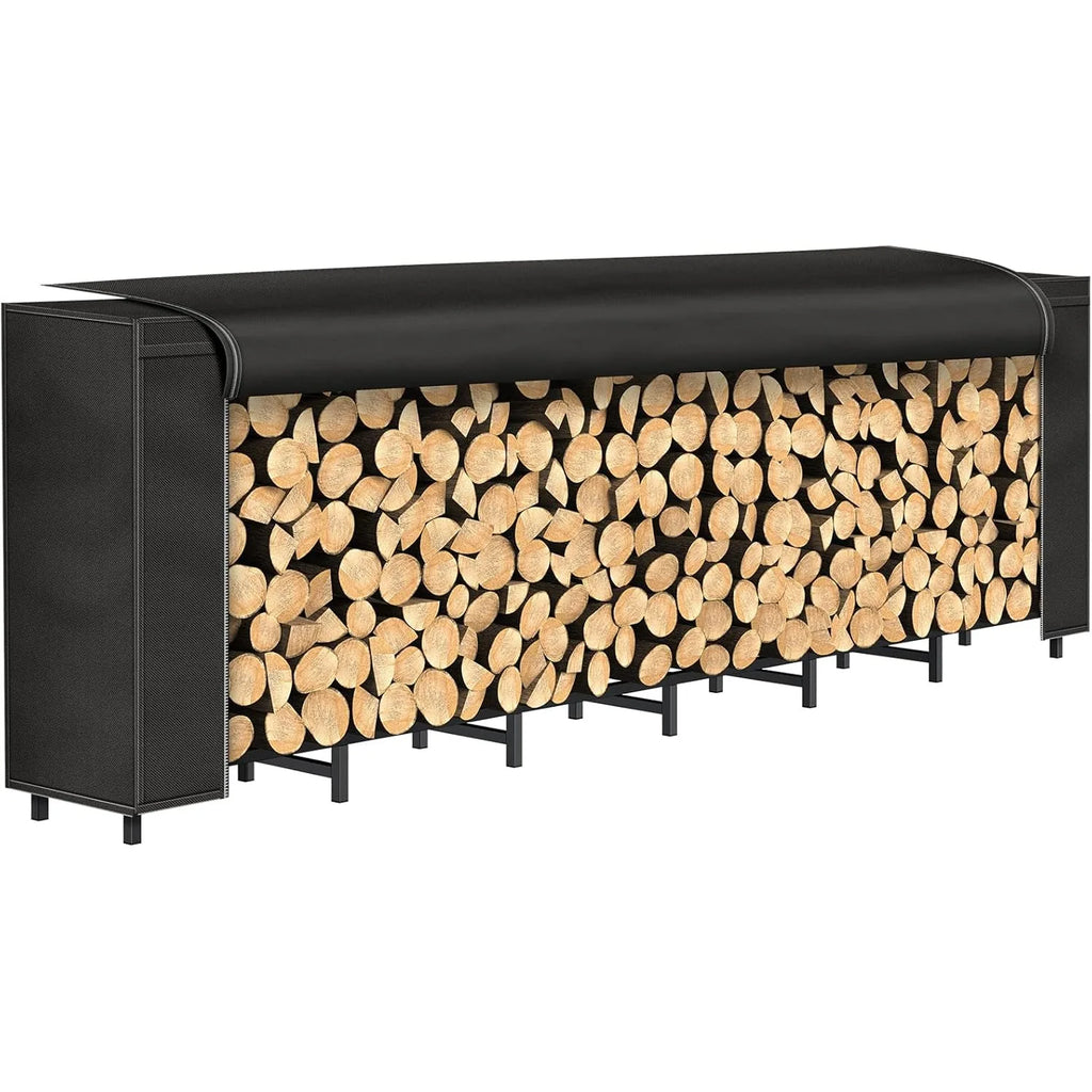 Heavy Duty Steel 8ft Firewood Rack with Cover | Waterproof Weatherproof | Adjustable Large Capacity Log Stacker