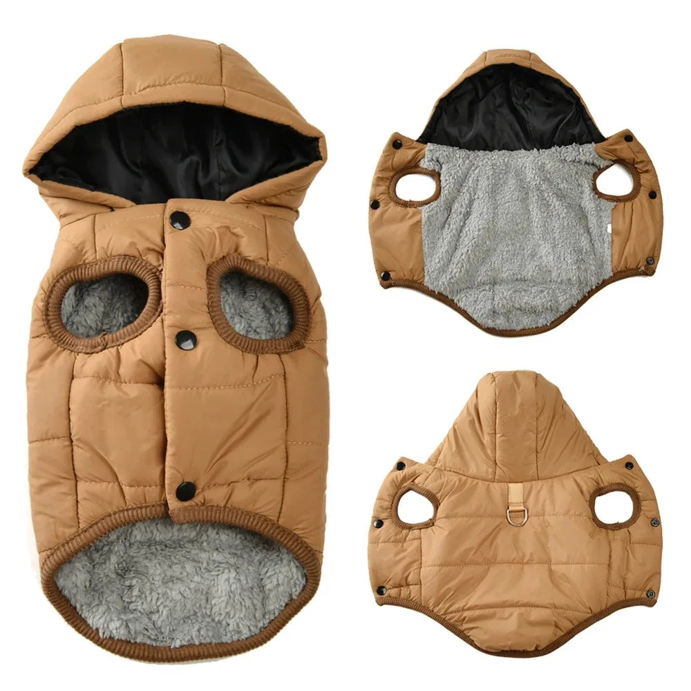Warm Fleece Dog Coat Hoodie for Small Medium Dogs Winter Puppy Clothes Jacket with D-ring Thick Cozy Pug Dachshund Parka Costume