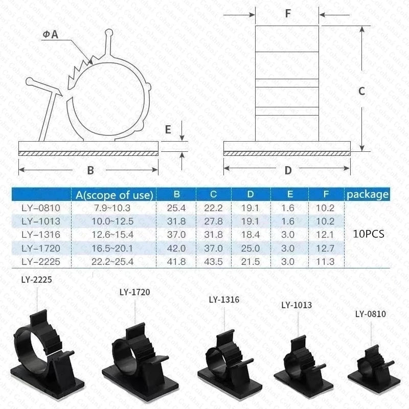 Adjustable Cable Organizer Self Adhesive Cable Clips Table Cable Management Clamp Cord Holder For Car PC TV Charging Wire Winder