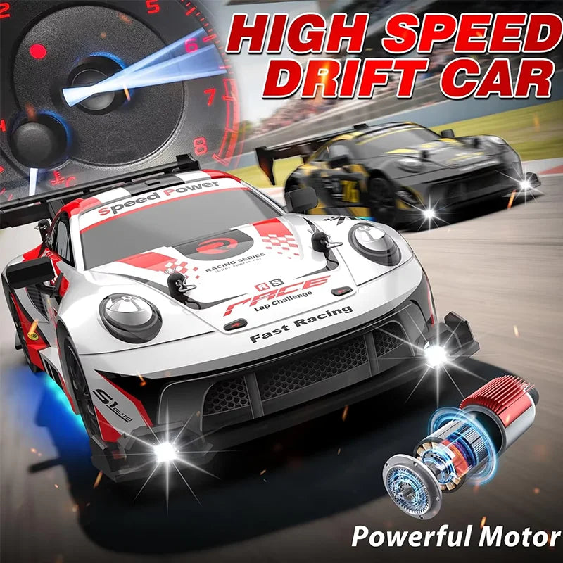 New 4WD 1:24 Scale RC Drift Car 2.4GHz 30KM/H High Speed M4 Racing Sport Toy Car LED Lights with Extra Tires Toy Kid Adult Gifts
