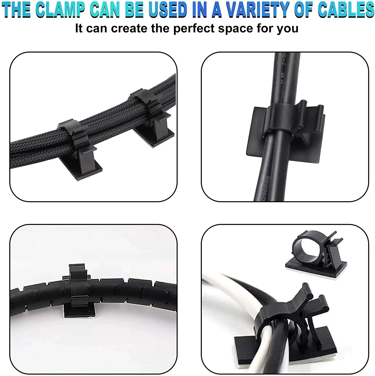 Adjustable Cable Organizer Self Adhesive Cable Clips Table Cable Management Clamp Cord Holder For Car PC TV Charging Wire Winder