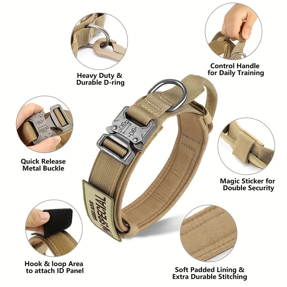 Handle Military Collar with Patch Outdoor Training and Walking for Medium and Large Dogs