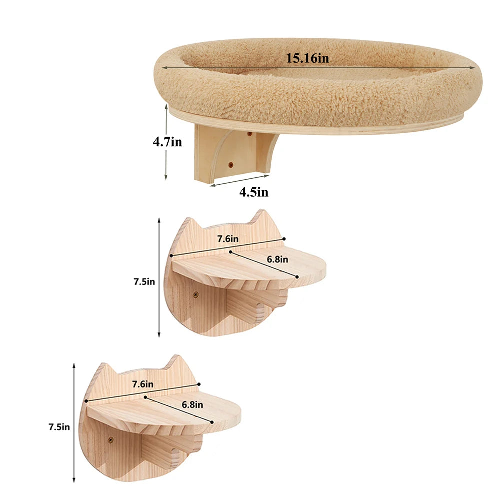 Cat Wall Mounted Solid Wooden Furniture Climbing Ladder