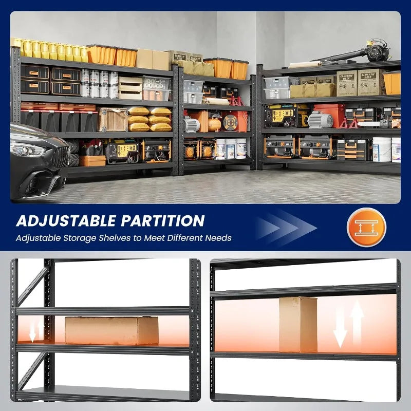 48" W Metal Garage Storage Shelves,Heavy Duty Adjustable Steel Organization Shelving,Utility Rack Shelf,48" W x 24" D x 69" H