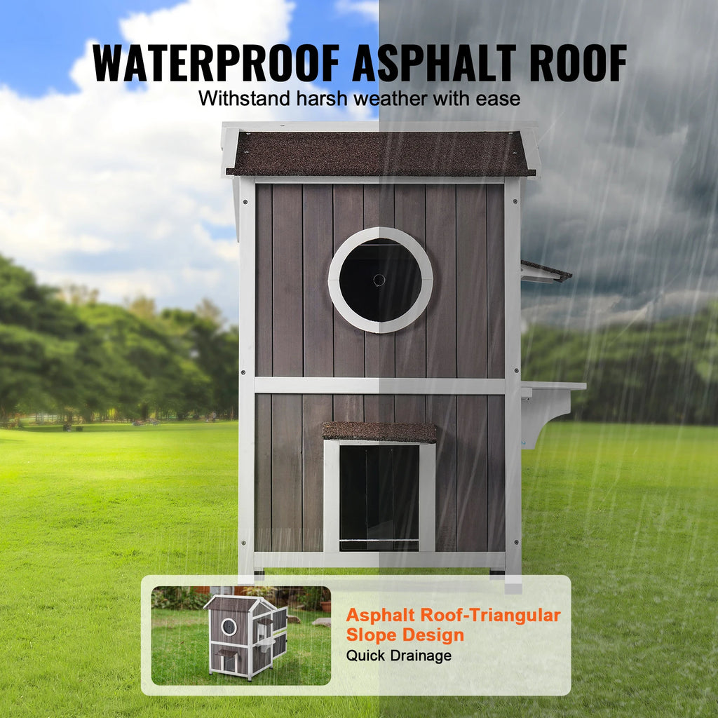 SucceBuy Outdoor Cat House Feral Cat Shelter for Multiple Cat Large Outdoor Wooden Doors Window