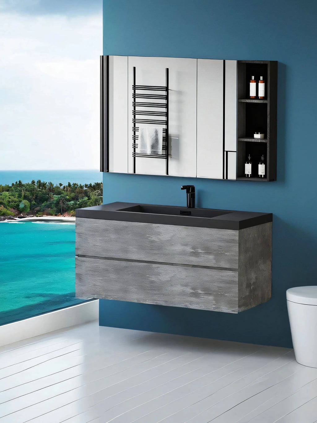 48"  Modern Wall-Mounted Bathroom Storage Vanity Cabinet  Sand Top Basin and