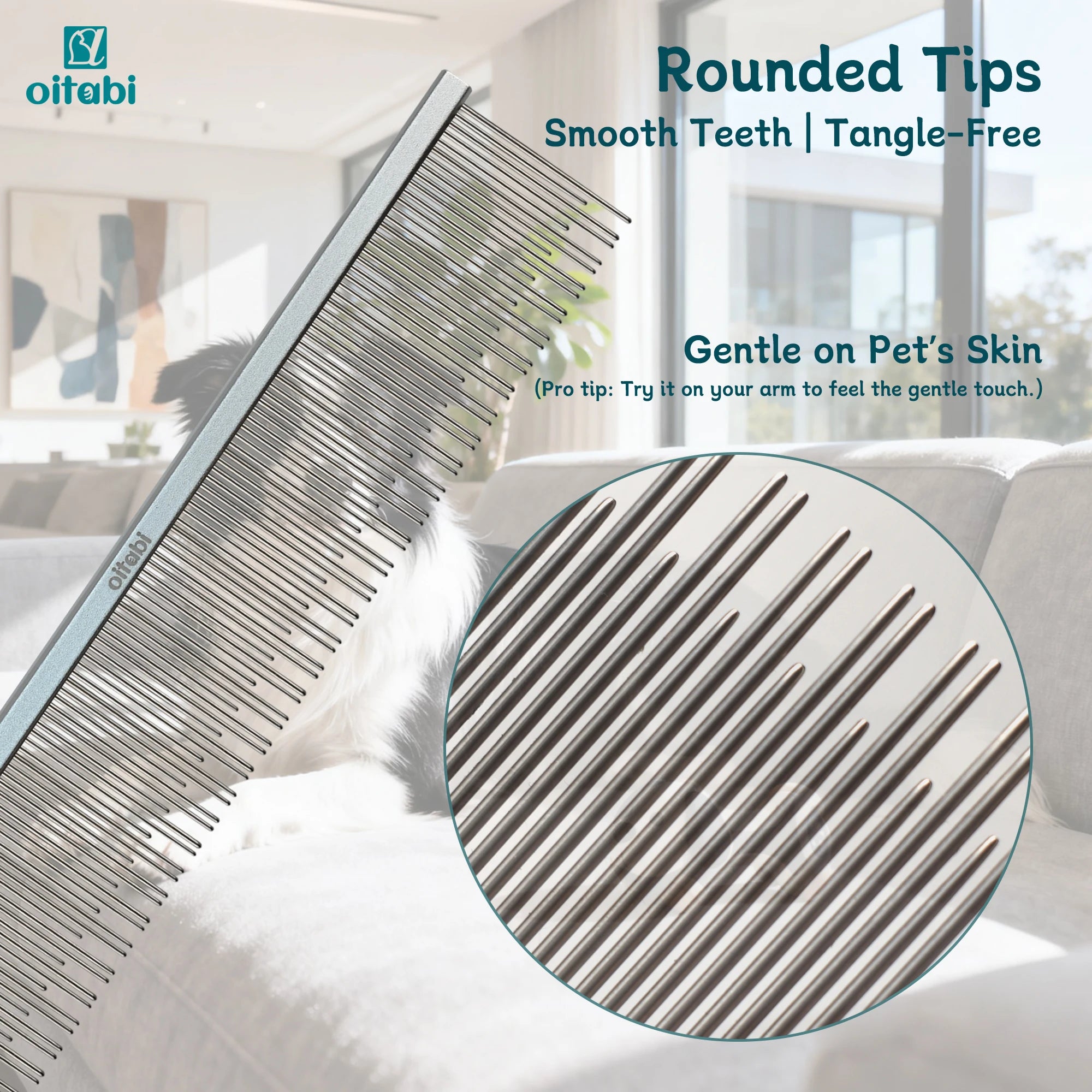 Oitabi Professional Pet Grooming Comb with Dual-Length Teeth for Dogs & Cats Metal Detangling Grooming Tool for Long Haired Pets