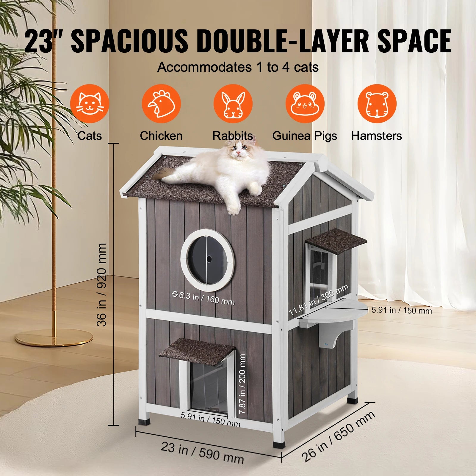 SucceBuy Outdoor Cat House Feral Cat Shelter for Multiple Cat Large Outdoor Wooden Doors Window