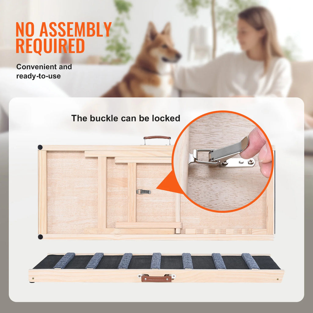 SucceBuy Dog Ramp Folding Ladder Anti-slip High Adjustable Wooden Pet Ramp Removable for Small Old Dog Climb Stairs Sofa Car Bed