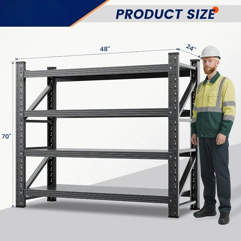 48" W Metal Garage Storage Shelves,Heavy Duty Adjustable Steel Organization Shelving,Utility Rack Shelf,48" W x 24" D x 69" H