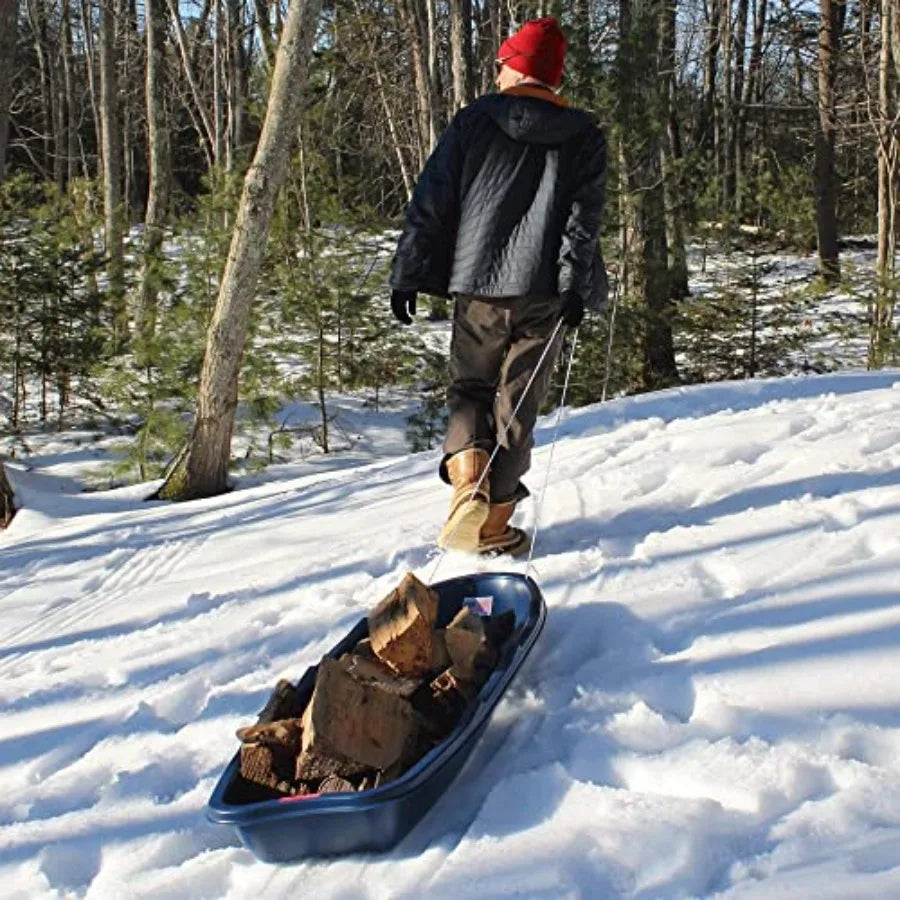 Winter Trek 3-Person Large Snow Sled 5.5 ft Heavy-Duty Plastic Toboggan Pull Sled for Downhill Fun Utility Ice F