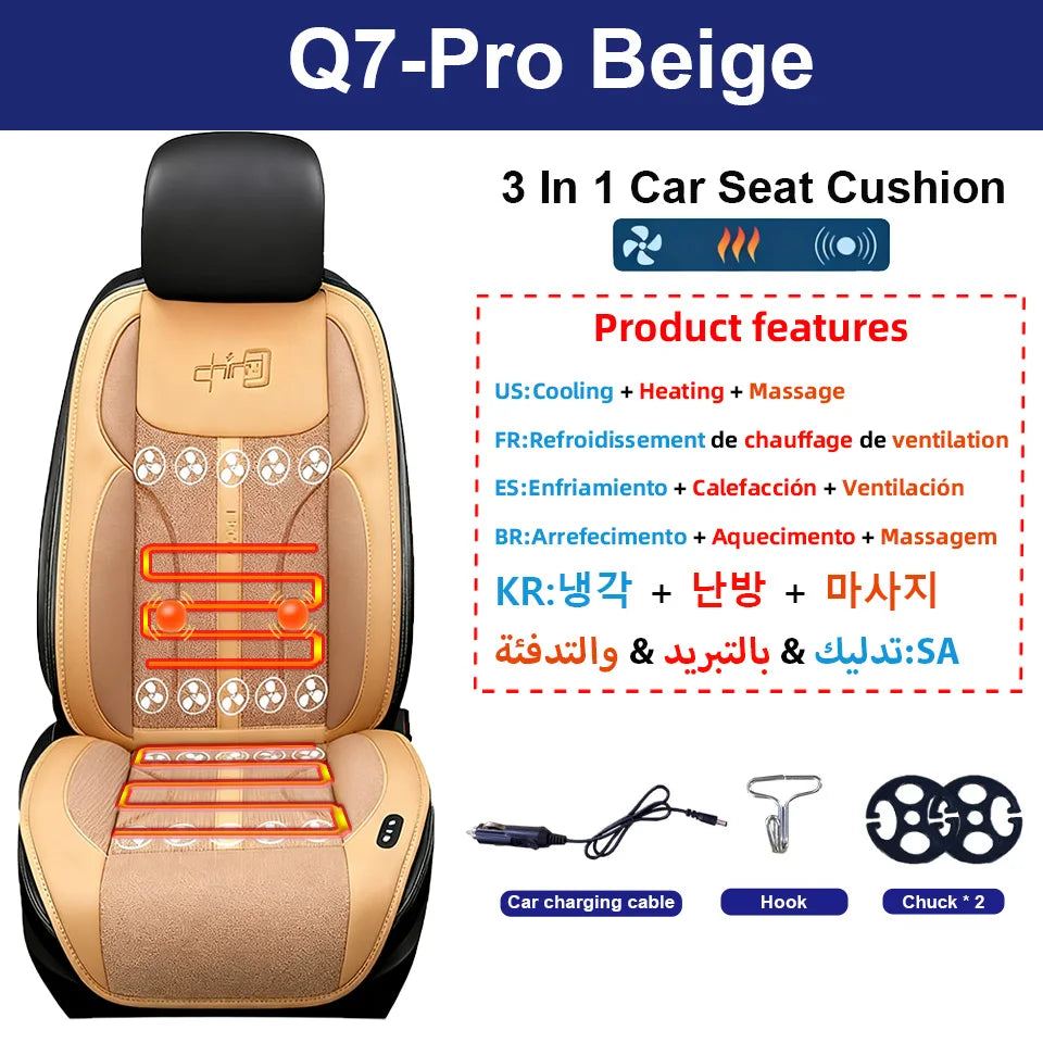 12V 3 In 1 Cooling Heating Massage Car Seat Cushion With Hidden 20 Fans Fast Blowing Ventilation Seat Cooling 3-Speed Adjustment