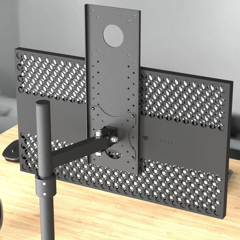 Adjust screen Up and Down or Left Right with monitor support by a borad through VESA holes height lower setting