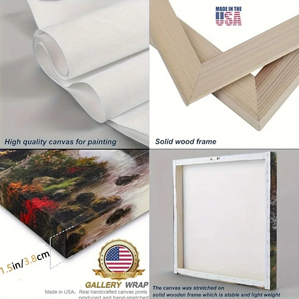 1.5 inch thick pine solid wood frame, golden palm tree, sunset landscape coconut tree,