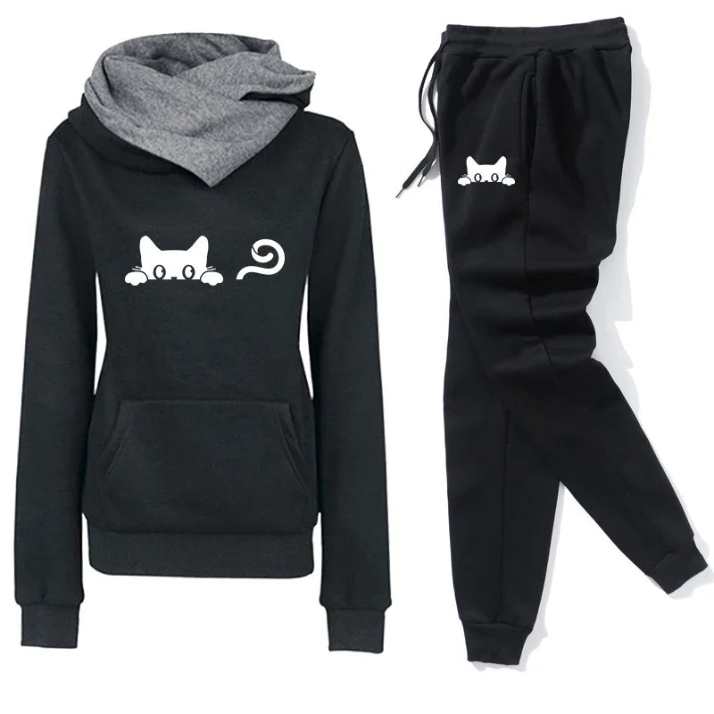 2025 Autumn Winter Women Jogging Set Printed High Collar Hoodie Sports Pants Sports Wear Women's Sports Set Women Tracksuit Sets