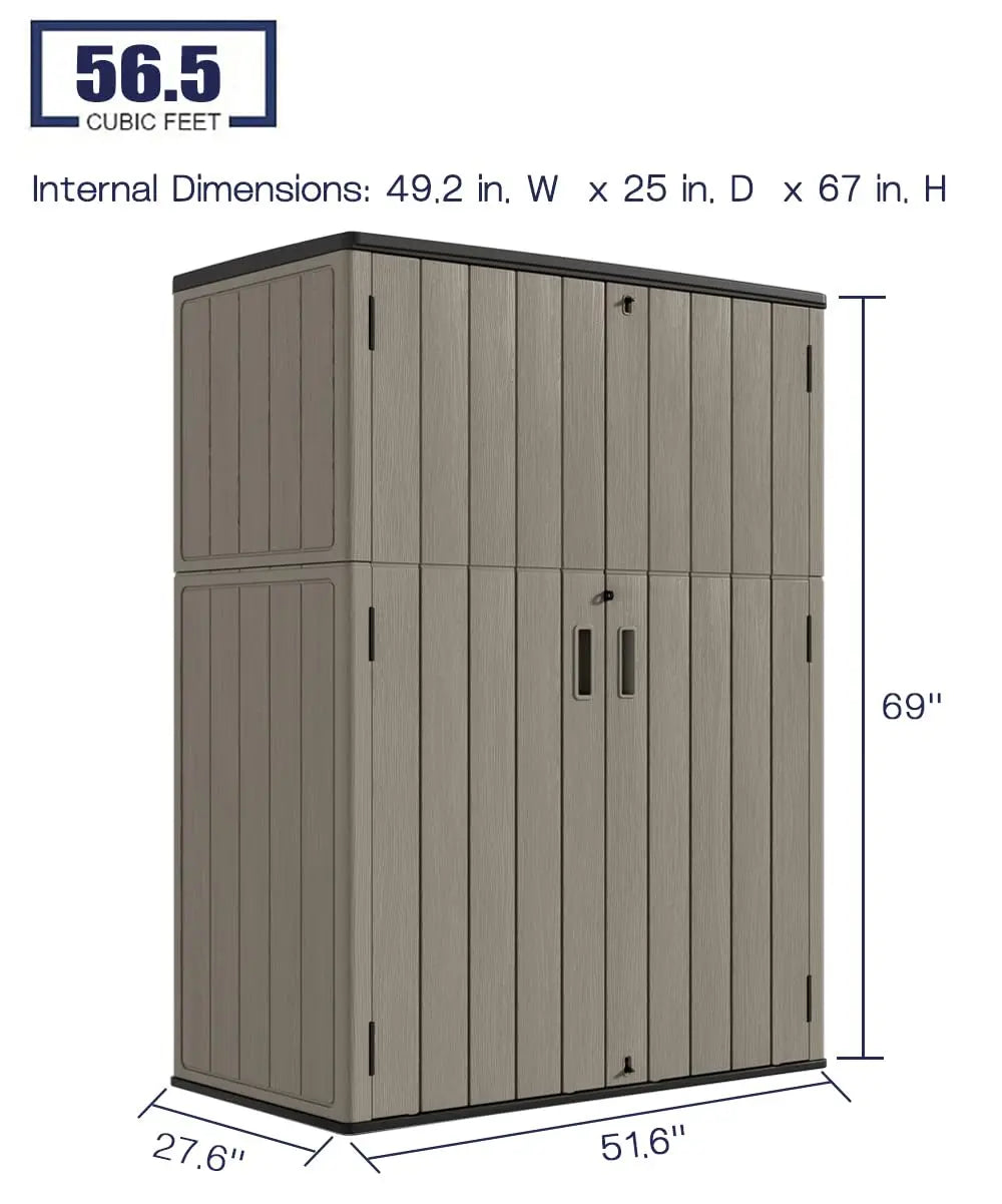 Outdoor Storage Shed,57 Cu.ft Vertical Outdoor Storage Cabinet Waterproof, Outdoor Resin Tool Shed for Patio, Customized