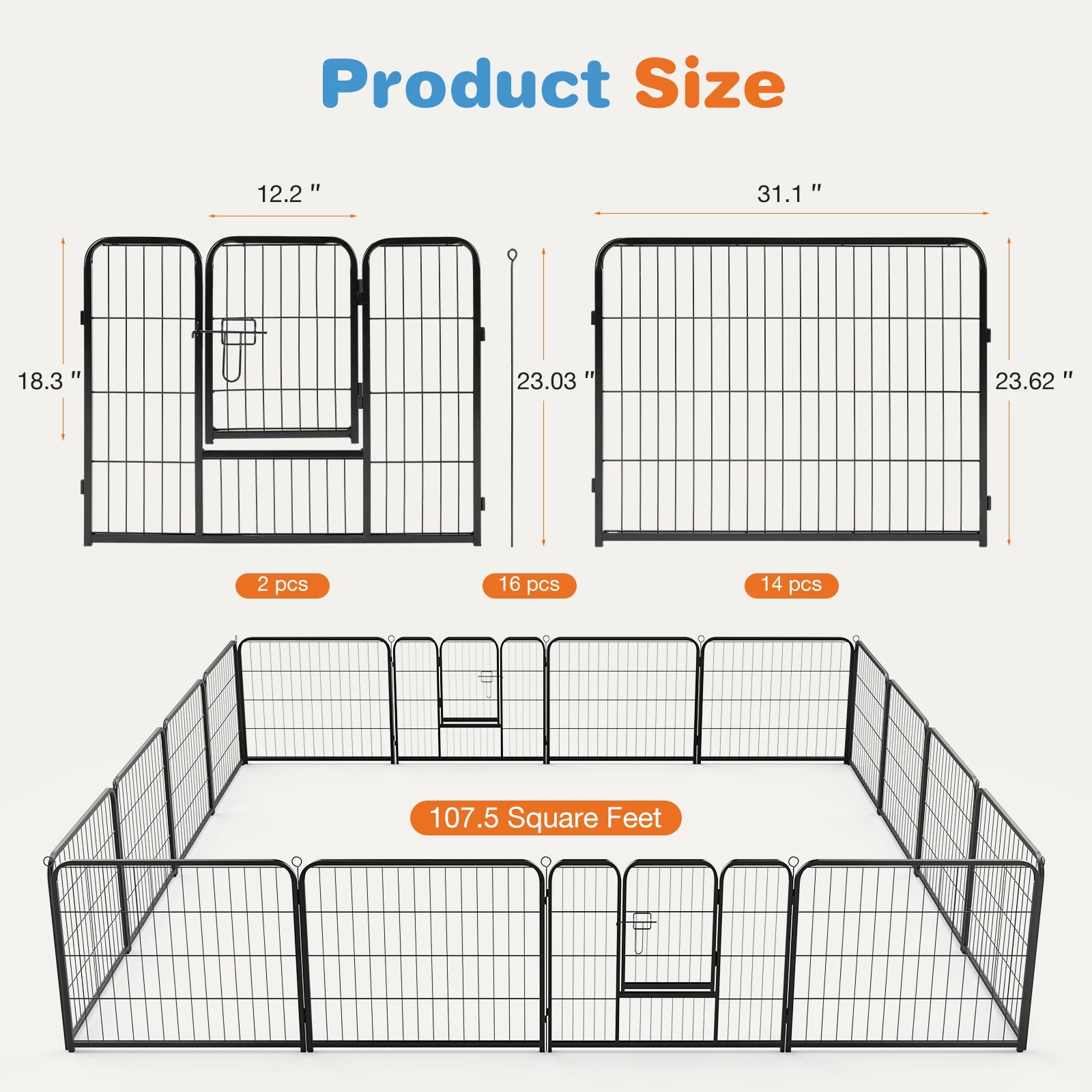 JHK 16 Panel Dog Playpen Indoor