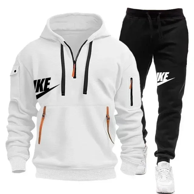 Fashionable outdoor men's casual sportswear set, new autumn and winter multi-pocket men's pullover hoodie + pants 2-piece set