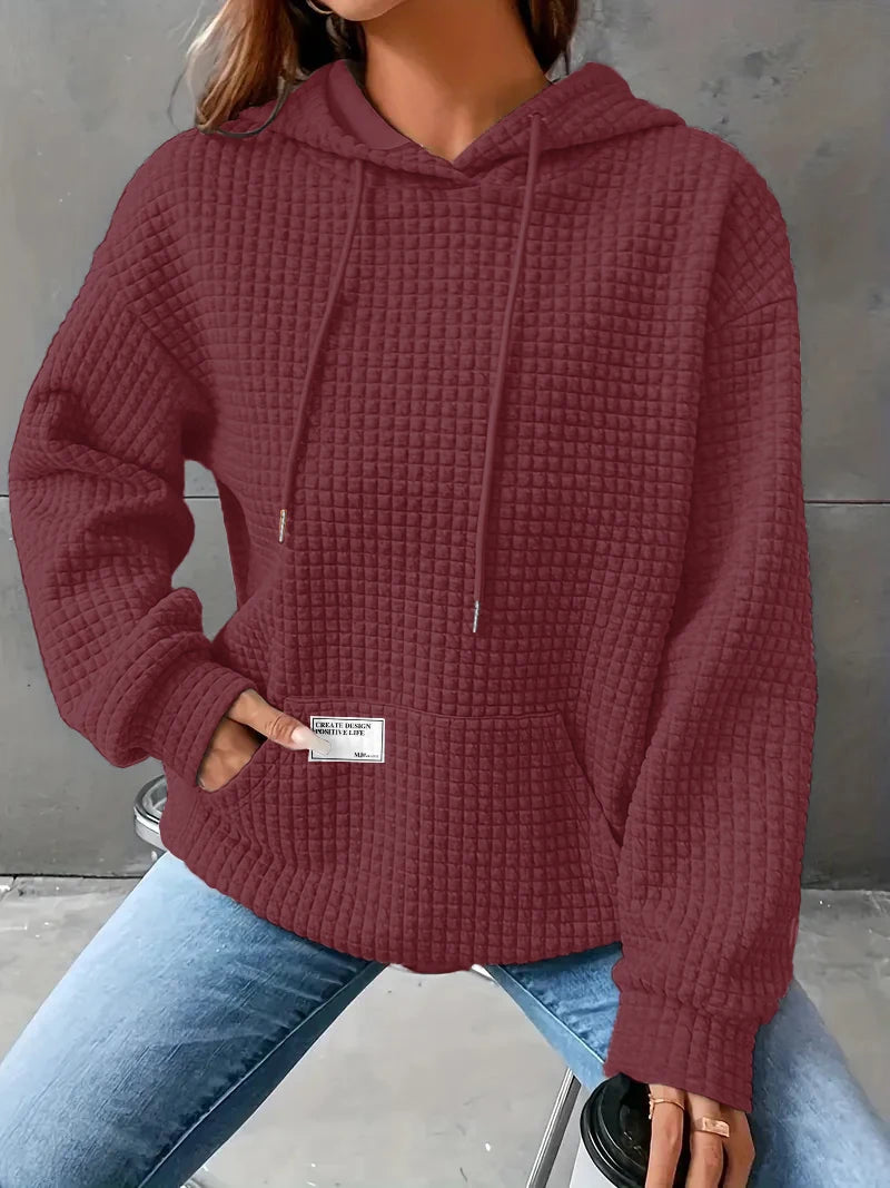 Women's autumn and winter waffle hoodie, women's casual sports loose sweatshirt