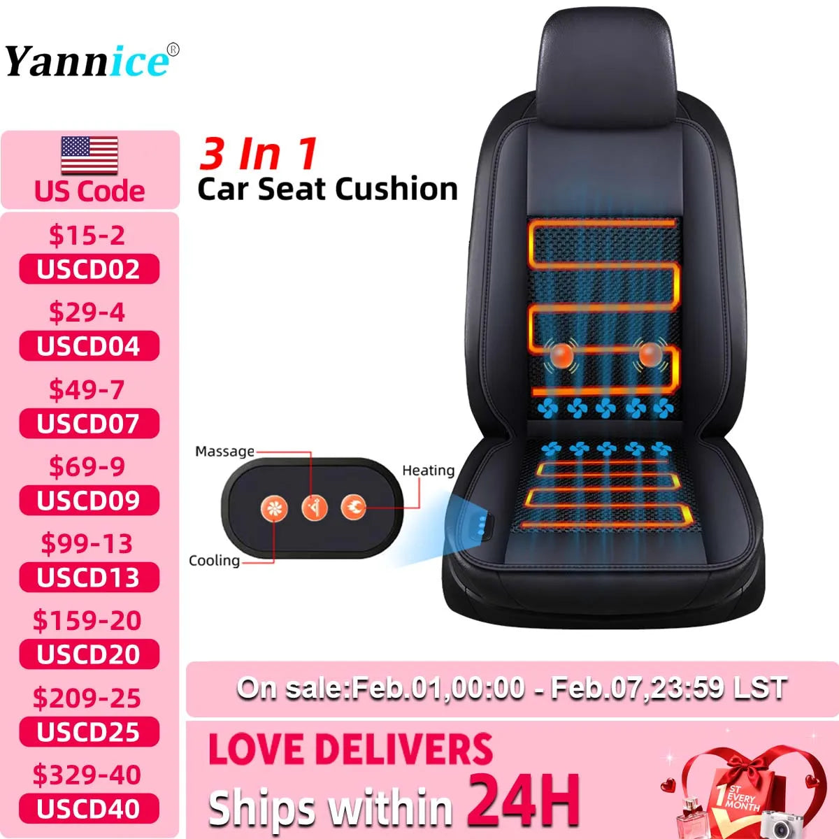 12V Seasons General Multi functional Seat Cover Car Seat Cushion With 10 Fan Ventilation Cooling＆2-Point Massage＆Full Heating