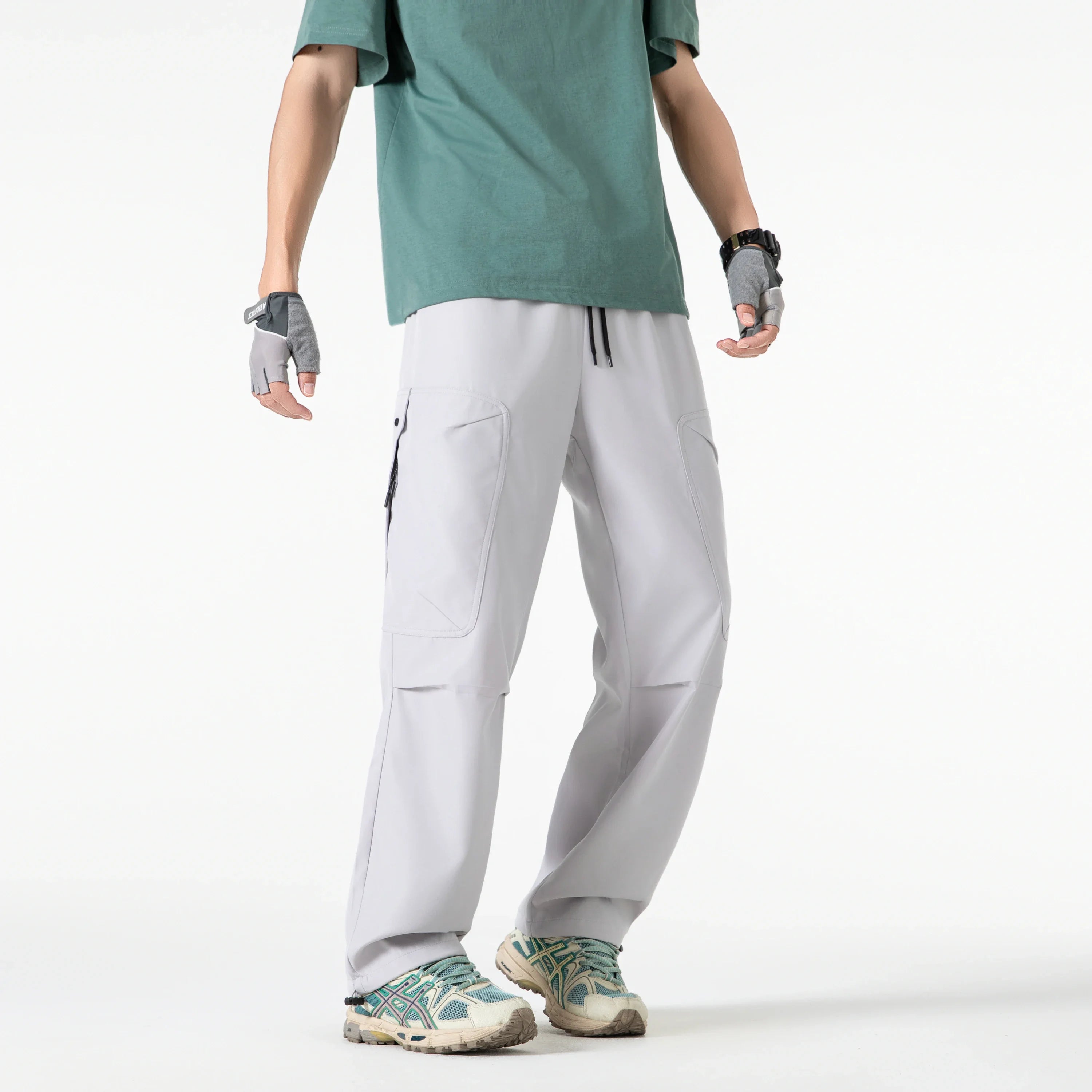 Outdoor Climbing Camping Hiking Trousers Casual Loose Cuffed Pants Men's Solid Color Long Pants Autumn Fashion Men Clothing